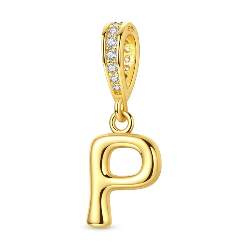 Golden Series Funkelnder Elefanten-Anhänger aus 925er-Sterlingsilber und 26 englische Alphabet-Anhänger, passend für Armbänder, exquisites Geschenk