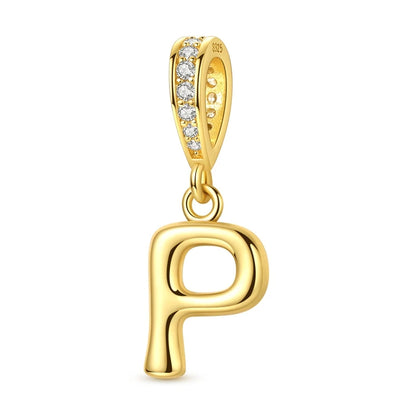 Golden Series Funkelnder Elefanten-Anhänger aus 925er-Sterlingsilber und 26 englische Alphabet-Anhänger, passend für Armbänder, exquisites Geschenk