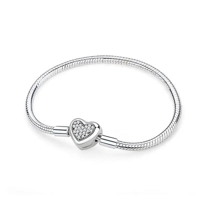 Original 925 Sterling Silver Bracelets Bangles Love Heart Clip Charms Beads Snake Chains For Women Rose Gold DIY Luxury Jewelry