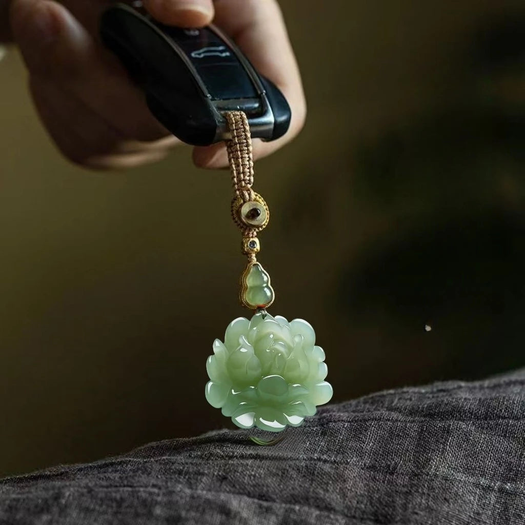 Blossoming Fortune Auto-Schlüsselanhänger, mobiler Taschenanhänger, Jade-Lotus-Zubehör für Herren und Damen