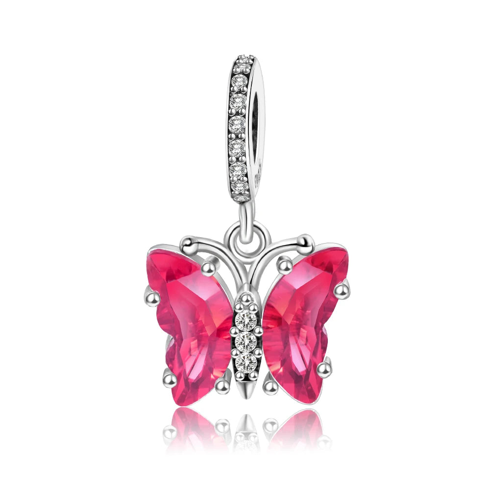 Grüner Schildkröten-Anhänger aus 925er-Sterlingsilber und blauer Schmetterling, baumelnder Charm, passend für Schlangenarmband, Boutique-Halskette, exquisite Geschenke