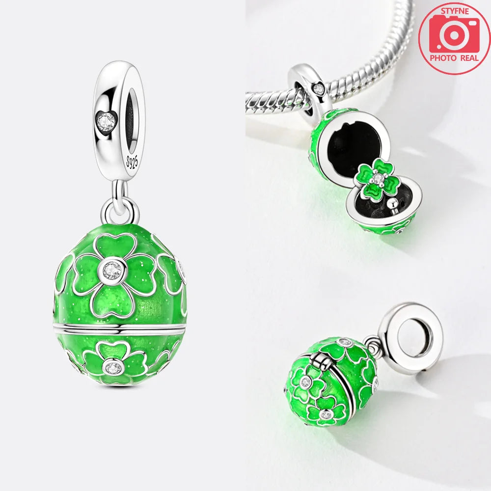 Silber S925 Glück Charms Bunte Vierblättriges Kleeblatt Hufeisen Perlen Fit Original Armbänder für Frauen Party Feine Geschenke DIY