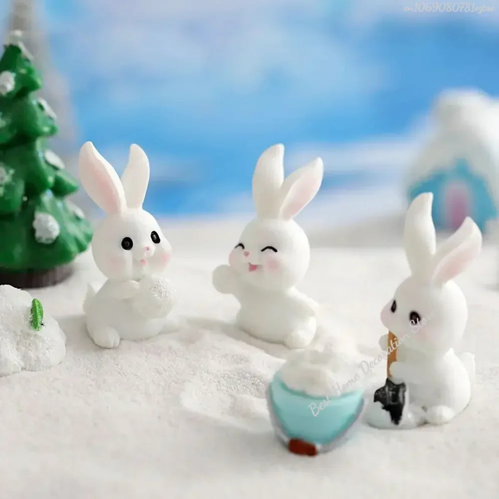 Figuren Miniatur Niedlicher Schneemann Hase Weihnachtskaninchen Mikrolandschaft Ornament Schreibtischzubehör Feengarten Heimdekoration