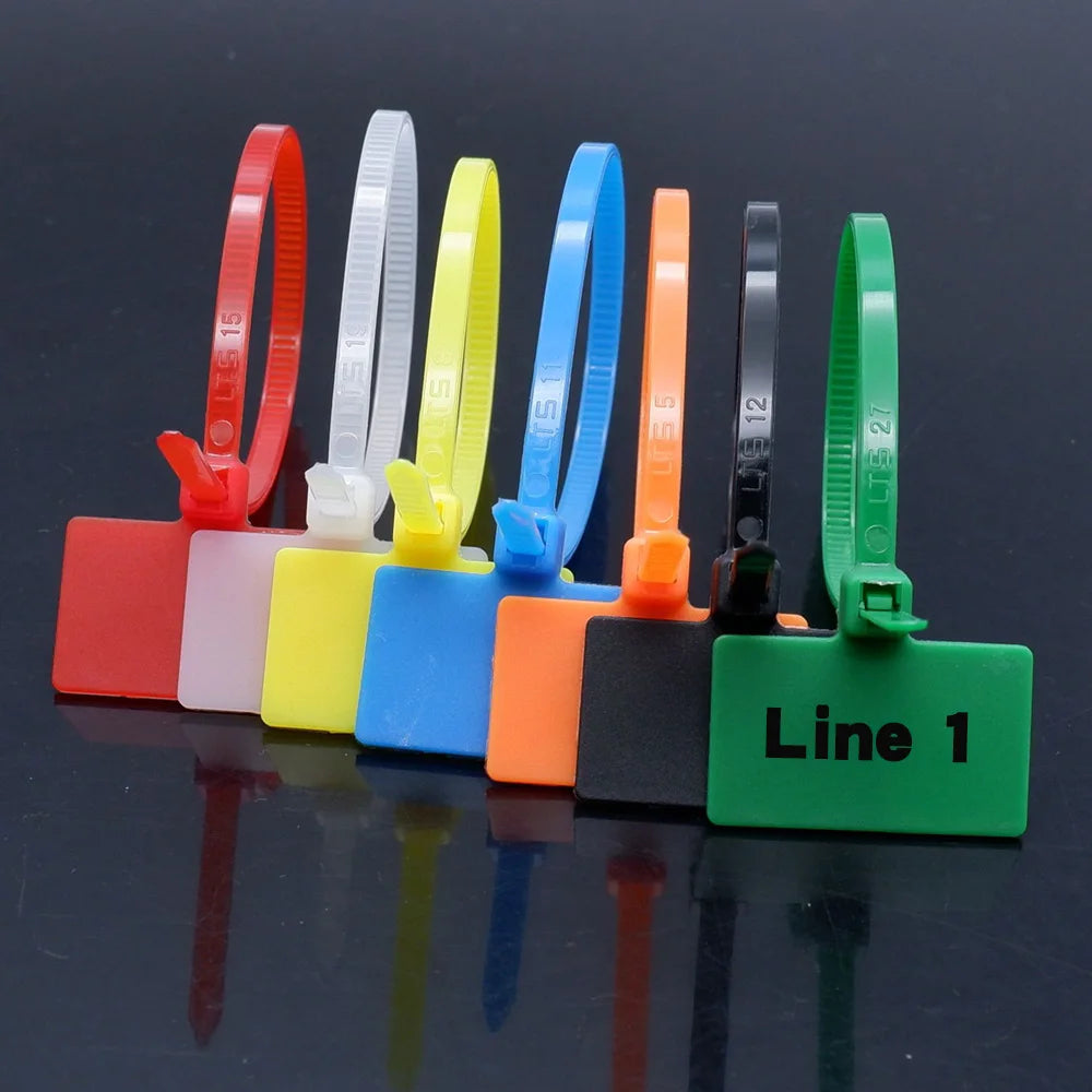 100 Stück Nylon-Kunststoff-Kabelbinder, Etiketten, Schlaufe, selbstsichernde Kabelbinder, Netzwerk-Befestigungsgurte, Marker, Blau, Rot, Grün, Gelb