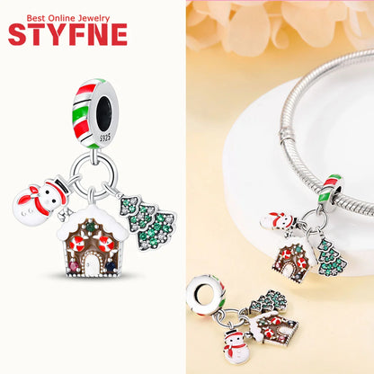 S925 Silber Weihnachten Schneeflocke Charms Herzförmige Glänzende Zirkon Perle Fit Original Armband Diy Edlen Schmuck Weihnachten Geschenk