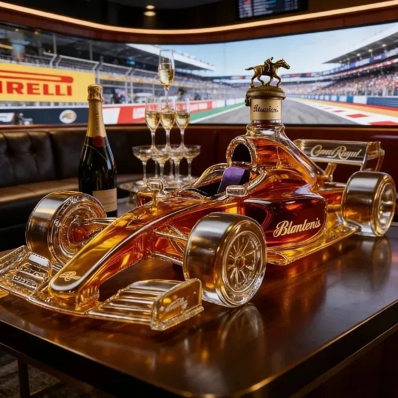 Sammlerstück Rennwagen-Whiskykaraffe, Luxuriöse Crown Royal-Stil Glasflasche für Rennsport-Enthusiasten & Männerhöhlen