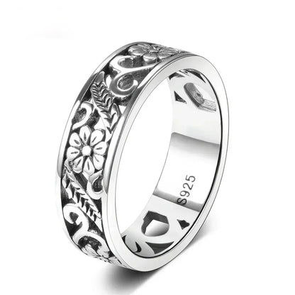 Ringe aus 925er-Sterlingsilber, ausgehöhlt, Vintage-Blumenform, mit Retro-Silber, Hip-Pop, coole Ringe, edler Schmuck, Geschenk für Damen und Herren