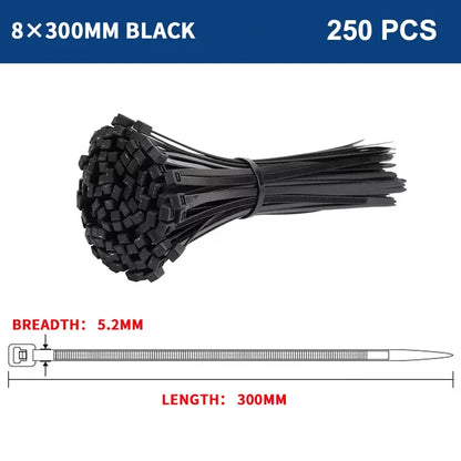 5*150-8*500 selbstsicher ndes schwarzes Nylon-Kabel band aus starkem Kunststoff mit fester Schnalle