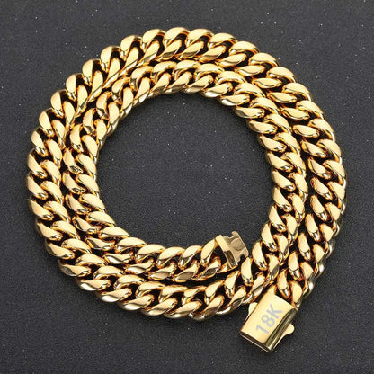 Hohe Qualität, Breite 8–14 mm, Edelstahl, goldfarben, kubanische Kette, wasserdicht, für Herren und Damen, Curb Link-Halskette, verschiedene Größen