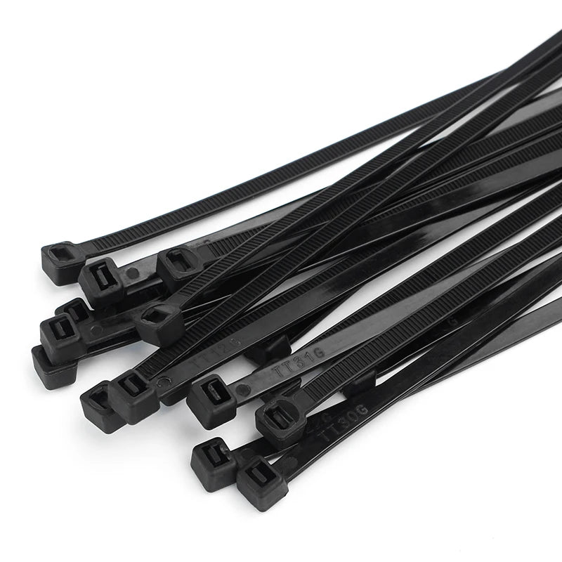Kunststoff-Nylon-Kabelbinder, 100 Stück, schwarz, 5 x 300 Kabelbinder-Befestigungsring, 3 x 200 Kabelbinder-Reißverschluss mit 5 x 200 selbstsicherndem Nylon-Kabelbinder