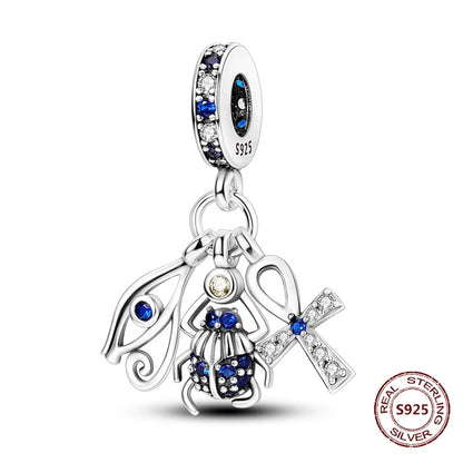 Teufelsaugen-Charm aus 925er Silber, Original-Hand der Fatima, blauer Zirkon, Kreuz, blaue Augen, passend für Armbänder, DIY-Herstellung von Schmuck, Geschenk