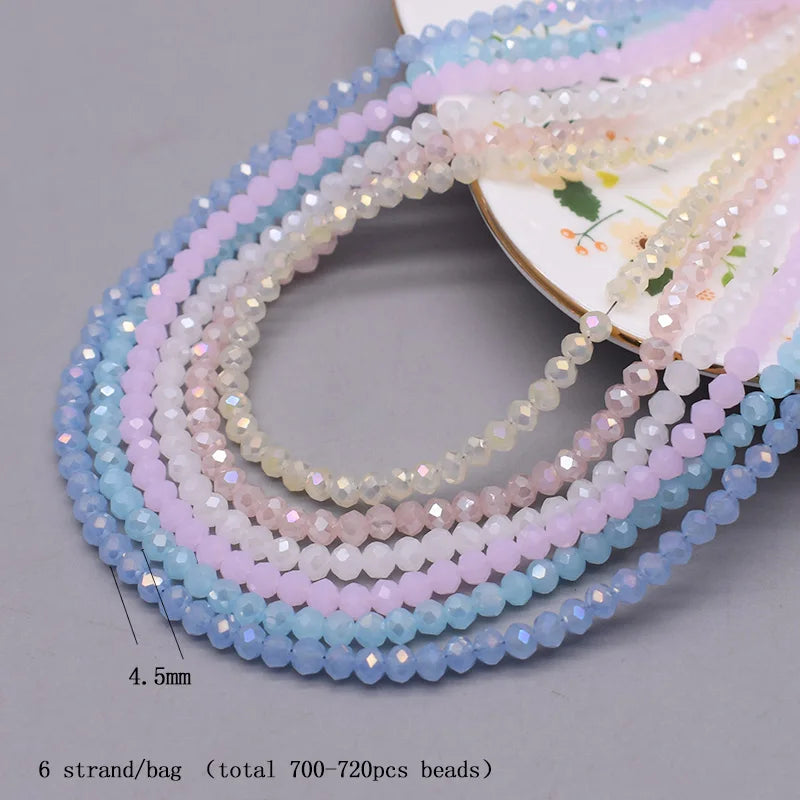 4 mm Farbschema, 6 Stränge/Beutel, Rondelle-Kristallglasperlen, facettierte lose Distanzperlen für Schmuckherstellung, Schmuck, DIY-Halskette