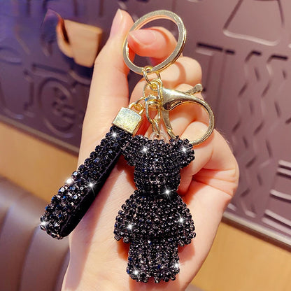 Nette Strass Quaste Bär Schlüsselbund Paar Schlüsselbund Mädchen Dekoration Kleine Anhänger Auto Schlüssel Ring Student Tasche Anhänger