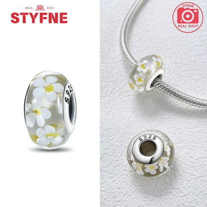 Echtes Sterlingsilber 925, Blumen-Charms, Glas, neue Original-Perle, bunt, Murano, passend für Original-Armbänder, DIY für Frauen, Schmuck, Geschenke