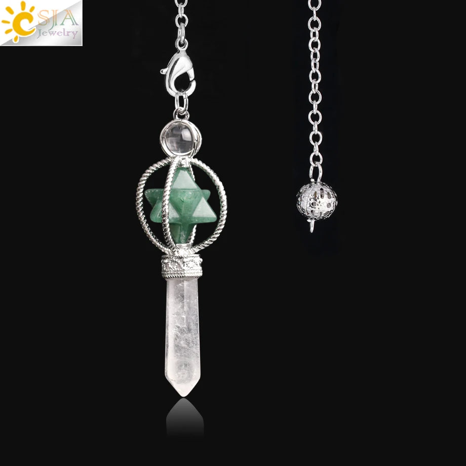 CSJA Esoterik Kristallpendel für Wünschelpen, Weissagung, Pendel, Merkaba, Naturstein-Anhänger, klarer Quarz, rote Bronze, G930