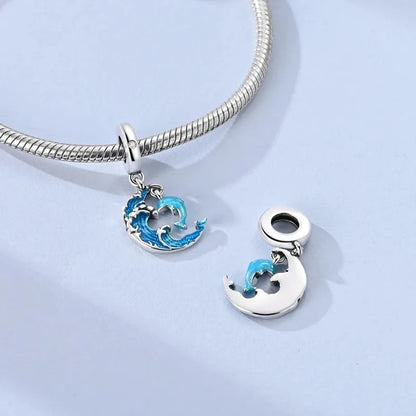 Charms-Anhänger aus 925er-Sterlingsilber mit blauen Ozean-Serie, passend für das DIY-Armband der Marke, Damenschmuck, Geschenke für Freundin