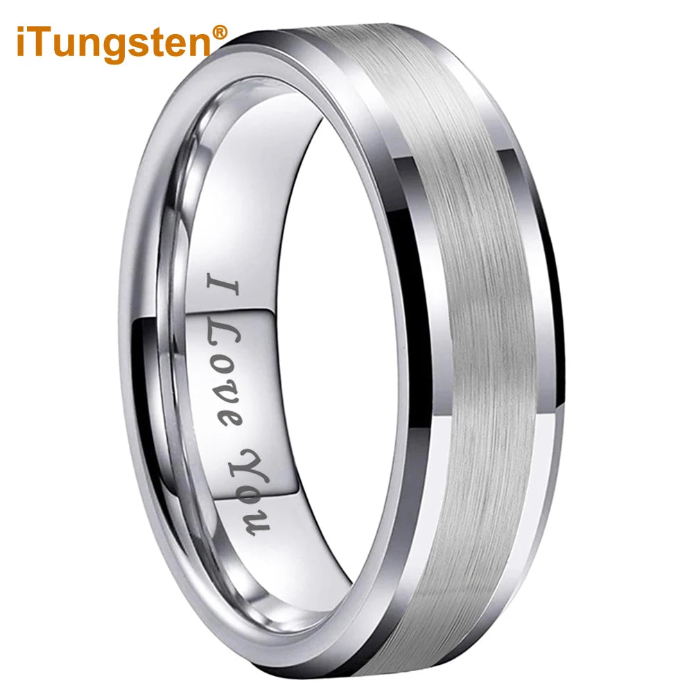 iTungsten 6mm 8mm Wolframkarbid-Fingerring für Herren und Damen, Verlobung, Ehering, Modeschmuck, I Love You, graviert, bequeme Passform