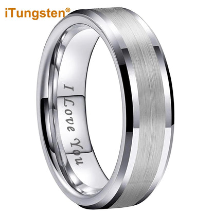 iTungsten 6mm 8mm Wolframkarbid-Fingerring für Herren und Damen, Verlobung, Ehering, Modeschmuck, I Love You, graviert, bequeme Passform
