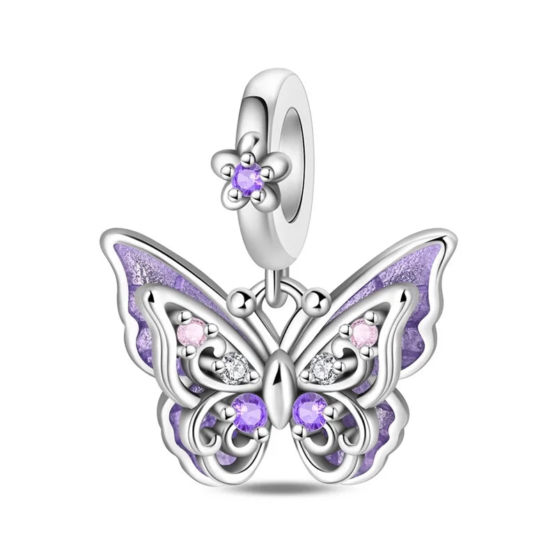 Glänzende Schmetterlingsanhänger aus 925er-Sterlingsilber mit flatternder Dunkelheit, passend für DIY-Armbänder, Halsketten, romantisches Geschenk, Paarung
