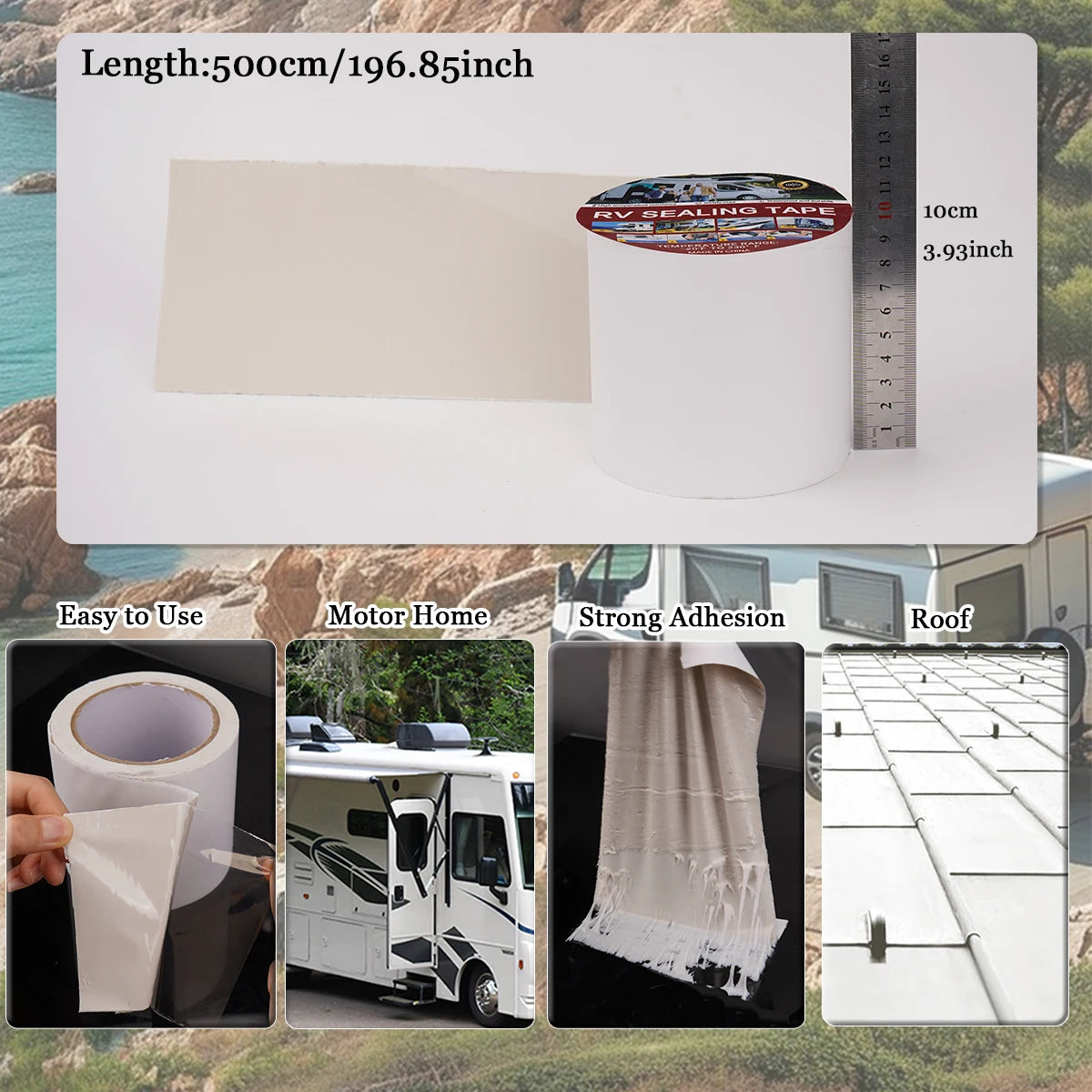 RV-Dach-Butyl-Reparatur-Dichtungsband, weiß, temperaturbeständig, starker Klebstoff, fällt nicht ab, geeignet für Anhänger, Boot, LKW, Wohnmobil