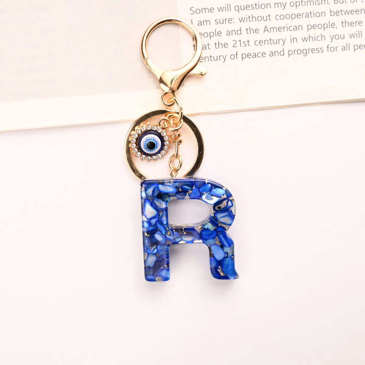 Neuer königsblauer Schlüsselanhänger mit 26 englischen Buchstaben, Devil's Eye, Taschenanhänger für Damen mit Großbuchstaben