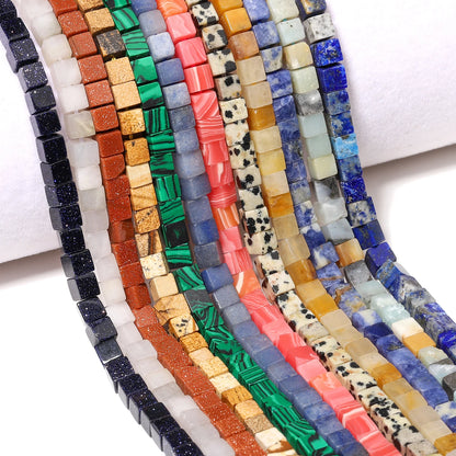 4 mm quadratische Würfelform-Perlen, natürlicher Lapislazuli, Amazonit, lila Achat-Steinperlen für Schmuckherstellung, DIY-Armband-Zubehör