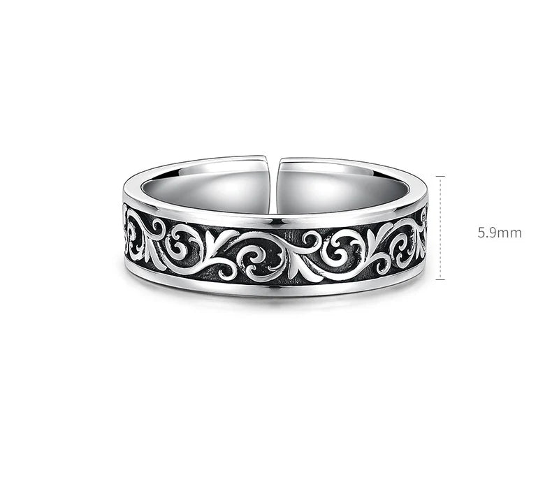Retro Thai Silber Gras Muster Ring für Männer Trendy Vielseitig Personalisierter Schmuck Offene Einzelringe Fingerschmuck KOFSAC