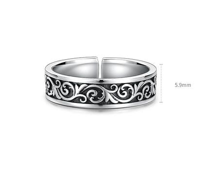 Retro Thai Silber Gras Muster Ring für Männer Trendy Vielseitig Personalisierter Schmuck Offene Einzelringe Fingerschmuck KOFSAC