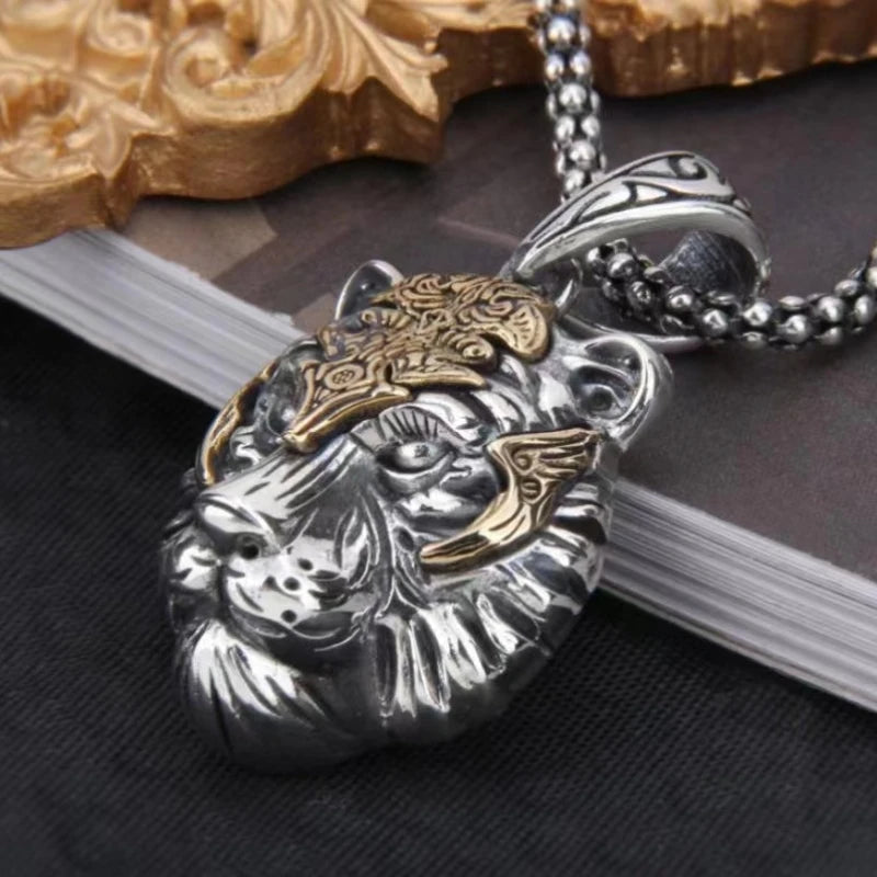 1 Stück Vintage-Halskette für Männer und Frauen, modischer Trend, Tigerkopf-Anhänger, Schmuck