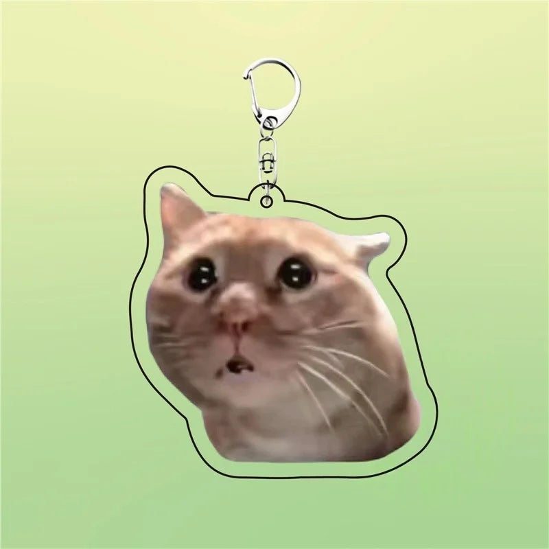 Huh Katzen-Schlüsselanhänger, Meme-Schlüsselanhänger, Fanny-Katze, Schlüsselanhänger, sprechende Katzen, verwirrte Katze, Anhänger, süßes Geschenk