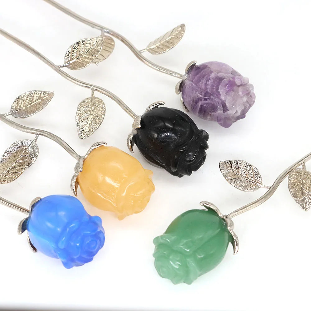 Kristall geschnitzte Rose Blume Naturstein Amethyst Quarz Edelstein Handwerk Party Home Dekoration Valentinstag Hochzeit Gast Geschenke