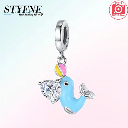 Charms aus 925er-Sterlingsilber, Perlen-Anhänger, Muschel, Delfin, Hippocampus, blauer Charm für Damen, Armband, Schmuck, Geschenk