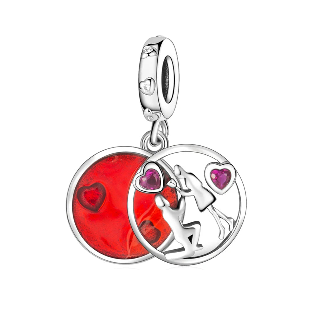 Rote Serie 925er Sterlingsilber Kamera Apfel Herzförmiger Koi Feuerwerkskörper Gott Reichtum Charm Passend für DIY Armband Halskette Partygeschenke
