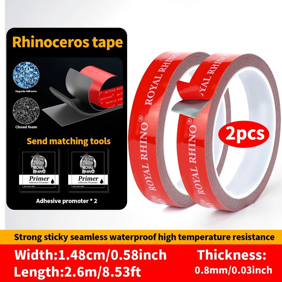 2 Rollen starkes doppelseitiges Klebeband, Acrylschaum-Klebeband, hochviskoses Klebeband, keine Spuren, Wandfixierungsaufkleber für die Auto-, Heim- und Industriebranche