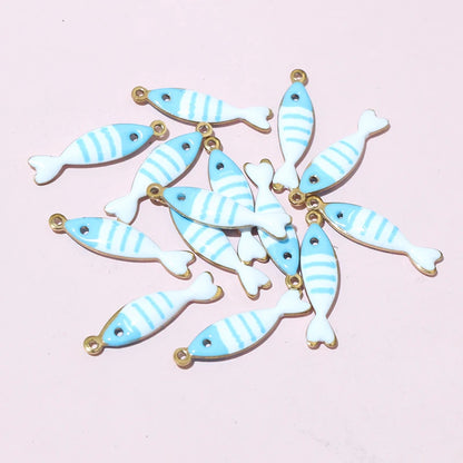 20 Stück Edelstahl Emaille Fisch Charms Anhänger 18x5mm Edelstahl DIY Schmuck Herstellung Zubehör für Ohrringe Halskette