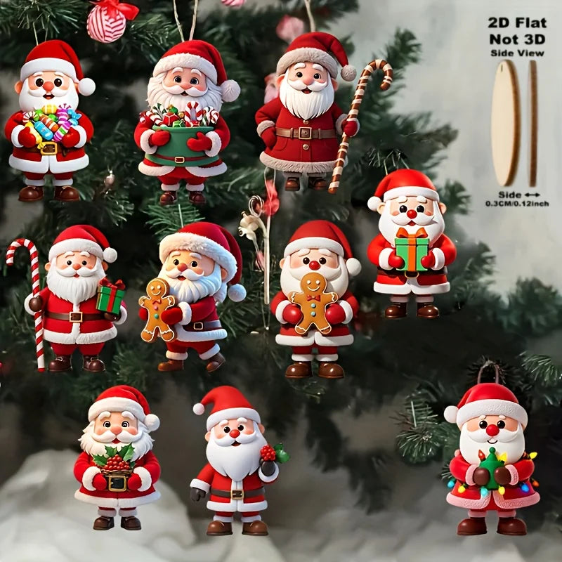 10 Stück Weihnachts-Holz-Lebkuchenmann Weihnachtsmann 2D flacher Holzanhänger Weihnachtsbaumdekoration Perfektes Weihnachtsgeschenk Dekor
