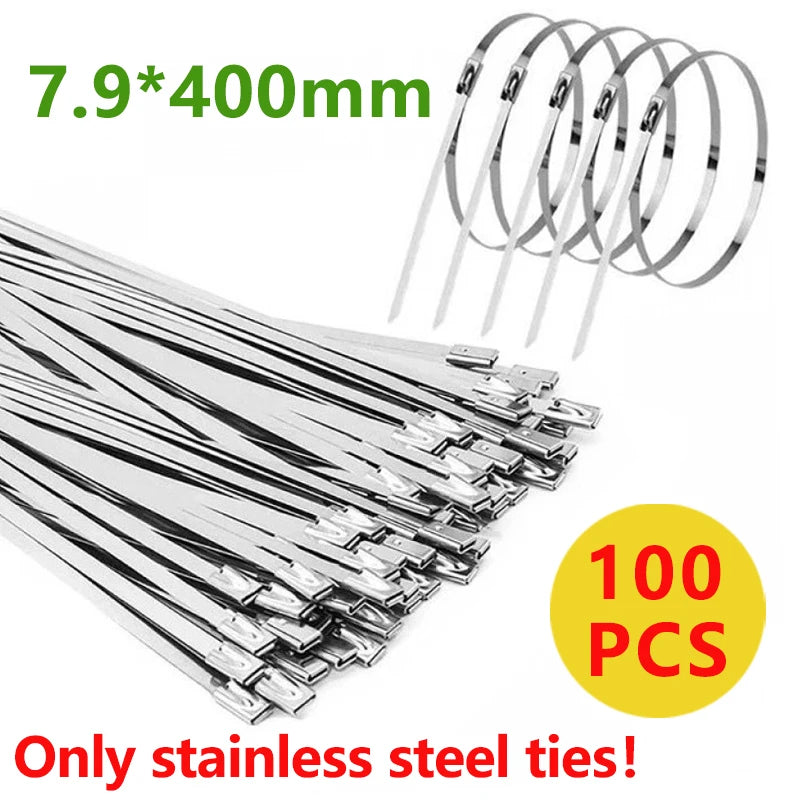 100 Pes 4,6 mm 304 Edelstahl-Metallkabelbinder, multifunktionale selbstsichernde Kabelbinder, Reißverschluss, Auspufffolie, beschichtete Verriegelung