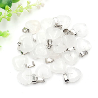 12 Stück Naturstein Quarz Rosenkristall Türkis Opal Herz Anhänger 16mm DIY Schmuckherstellung Halskette Zubehör Charms Handwerk