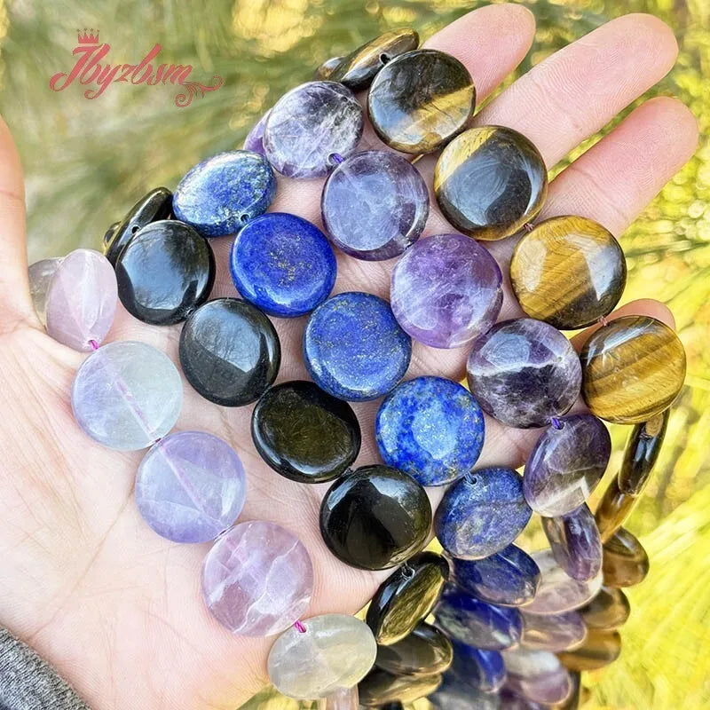 20mm Natürlicher Fluorit/Quarz/Rhodonit/Tigerauge/Achat Münze Stein Perlen Strang 15" Für DIY Halskette Schmuck Machen Kostenloser Versand