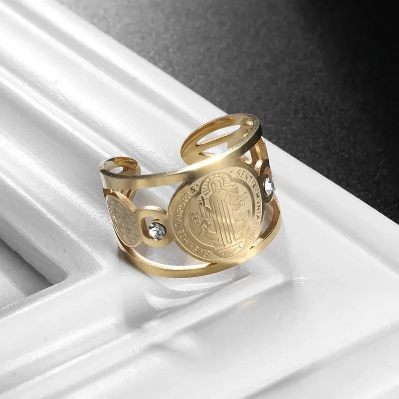 Retro Poseidon Kompass Ring versilbert Hexagramm Öffnung verstellbarer Ring Männer und Frauen Hip-Hop Trend Schmuck Geschenk