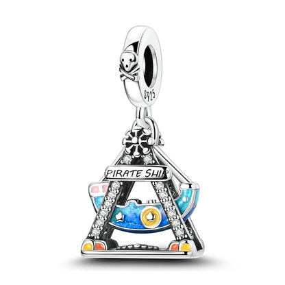 Vergnügungspark-Charm aus 925er-Sterlingsilber, Riesenrad, Achterbahn, Zirkus, Clown, Karussell, passend für DIY-Armbänder, Halsketten, Souvenir