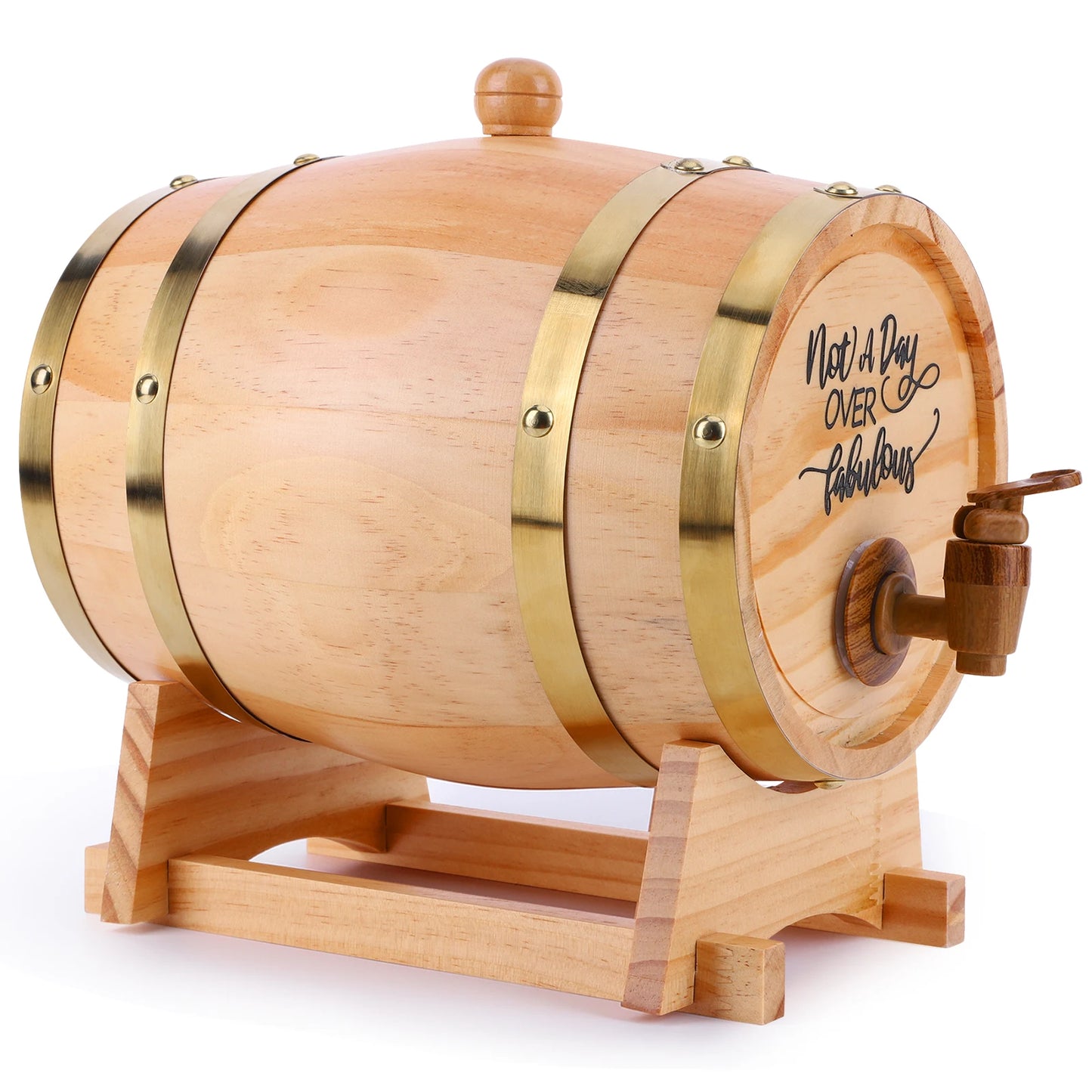 3L Holz-Whiskeyfass mit Ständer, Verschluss und Zapfhahn – Weinfass/Whiskeyfass-Spender für Whiskey, Bourbon, Cocktails, Rum