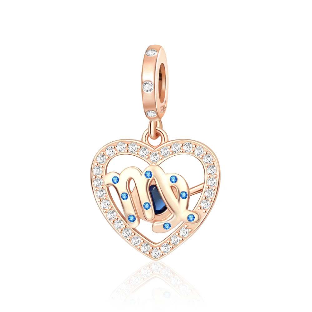 Roségold-Serie, 925er-Sterlingsilber, Zwölf Sternbilder, Halbmondkrone, High-Heel-Charm, passend für DIY-Armbänder, Halsketten, Geschenke