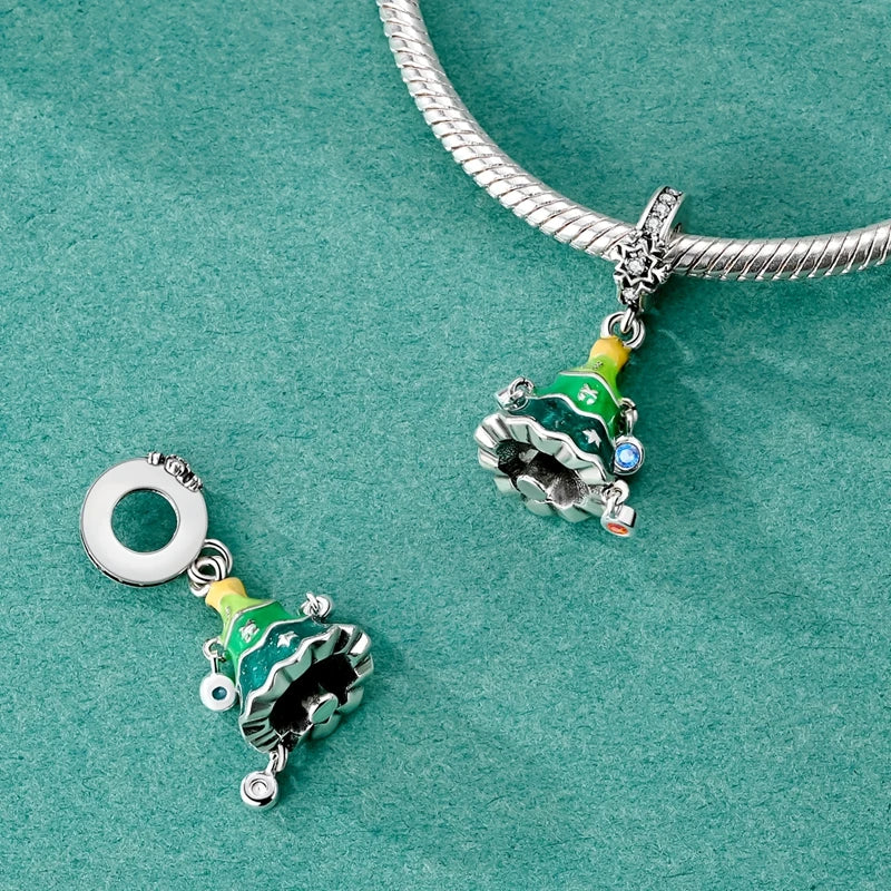 Charms mit glänzendem Weihnachtsbaum-Anhänger aus 925er-Sterlingsilber, passend für Damen, Original-Armband, DIY, Weihnachtsgeschenk