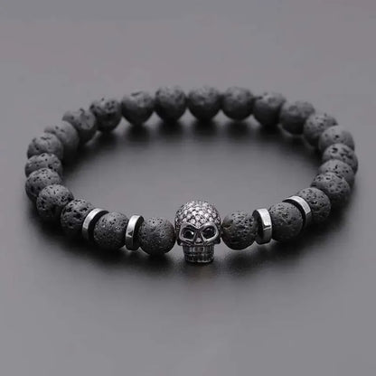 Black Eye Skull Hematite Beaded Bracelet Men Classic Handmade 8mm Lava Stone Charm Bracelet for Men Jewelry Gift