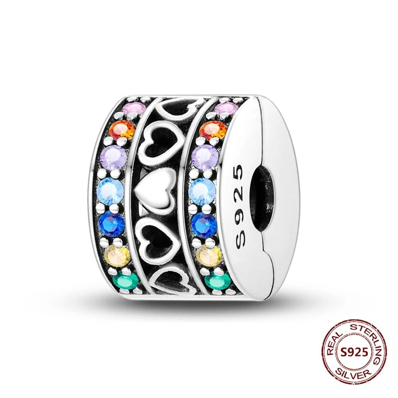 Lucky Clover Clip Charms 925 Sterling Silber Original Black Cat Stopper Clamp Silikon Spacer Charm für DIY Schmuck Armband