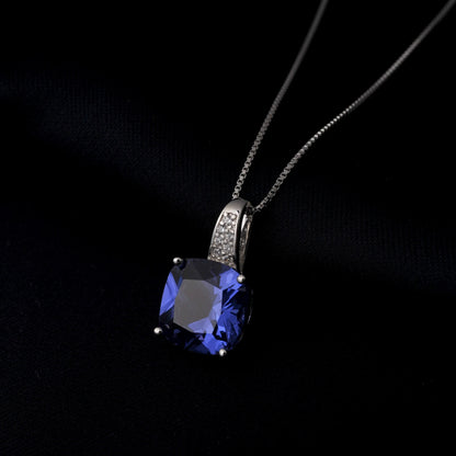 Potiy 4,73 ct Kissen-Halskette mit Saphir-Nano-Smaragd-Tansanit-Anhänger, keine Kette, 925er-Sterlingsilber für Damen, Valentinstag
