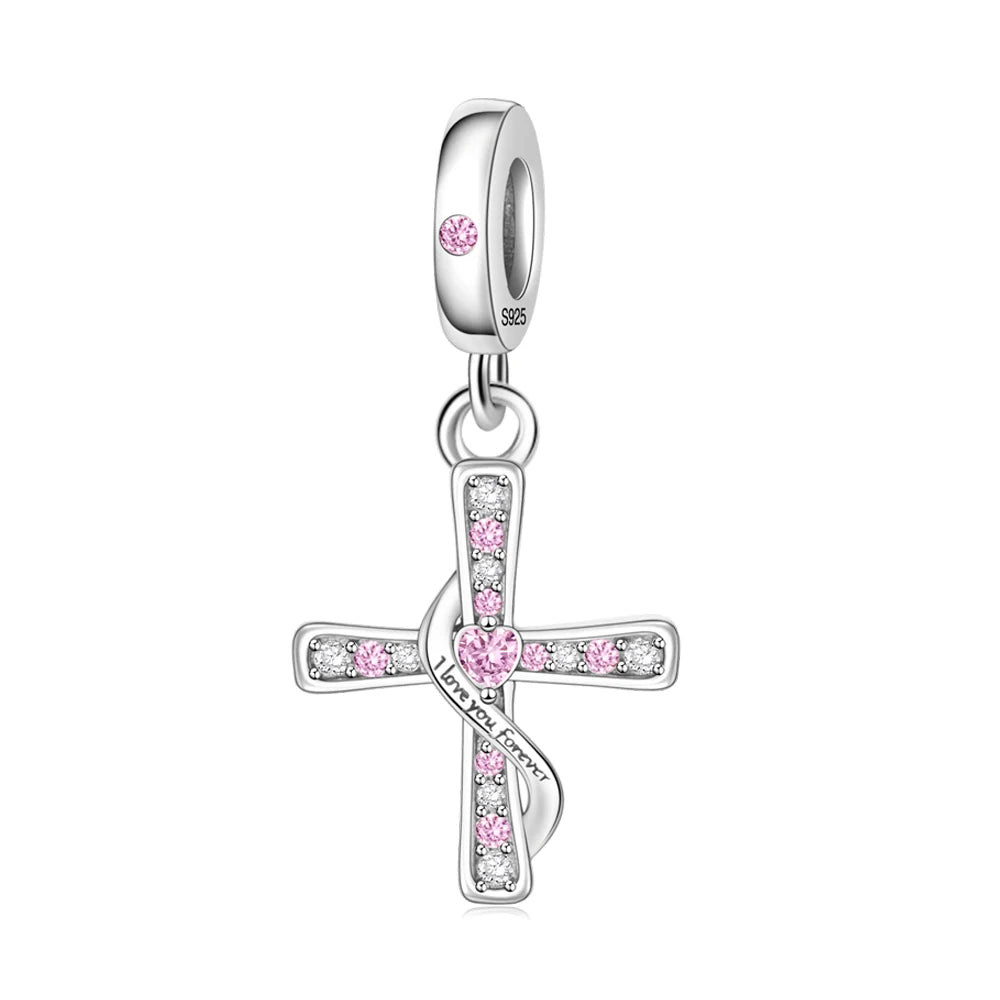 Romantische Schleifenperlen aus 925er-Sterlingsilber und herzförmiger, unendlicher baumelnder Charm, passend für Armbänder, schöne Schmuck-Accessoires, Geschenke