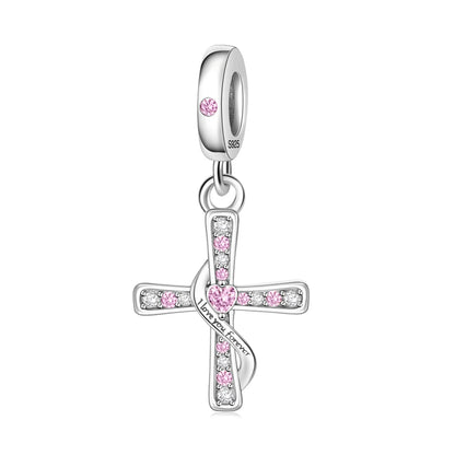 Romantische Schleifenperlen aus 925er-Sterlingsilber und herzförmiger, unendlicher baumelnder Charm, passend für Armbänder, schöne Schmuck-Accessoires, Geschenke