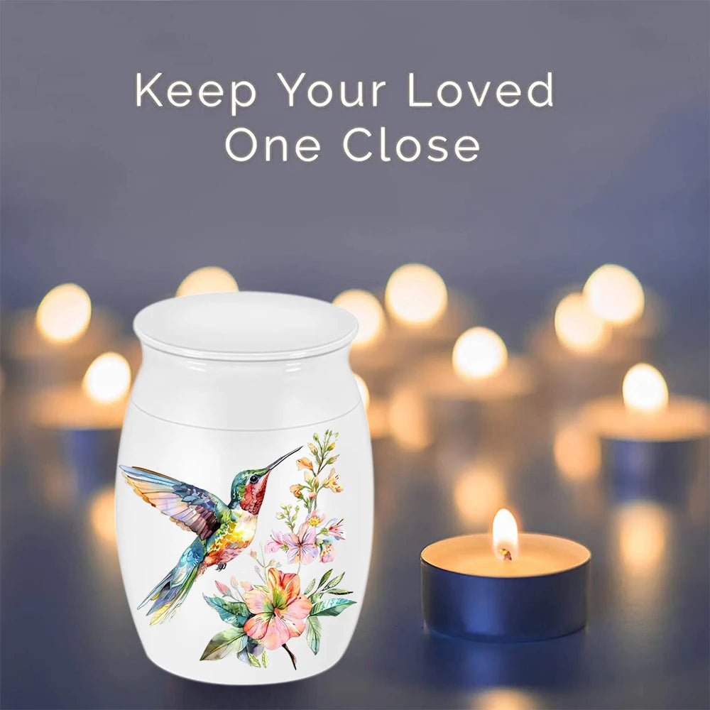 Mini Hummingbird Urn for Ashes, Small Keepsake Cremation Belt Made of Aluminum Alloy, Funeral Holder for Human Remains